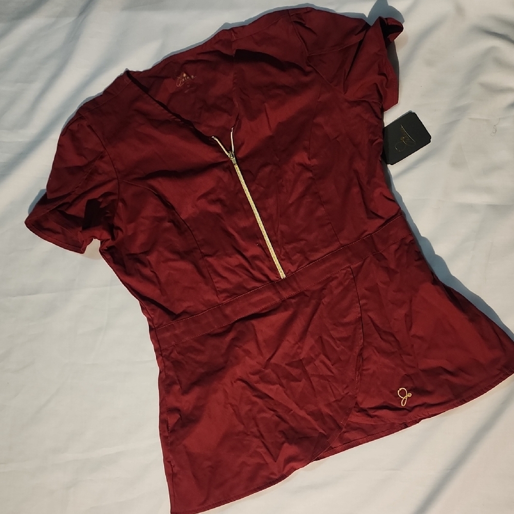 Jaanuu Burgundy Tulip Scrub Women's Top